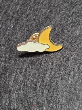 **Yellow Crescent Moon and White Cloud Enamel Pin**